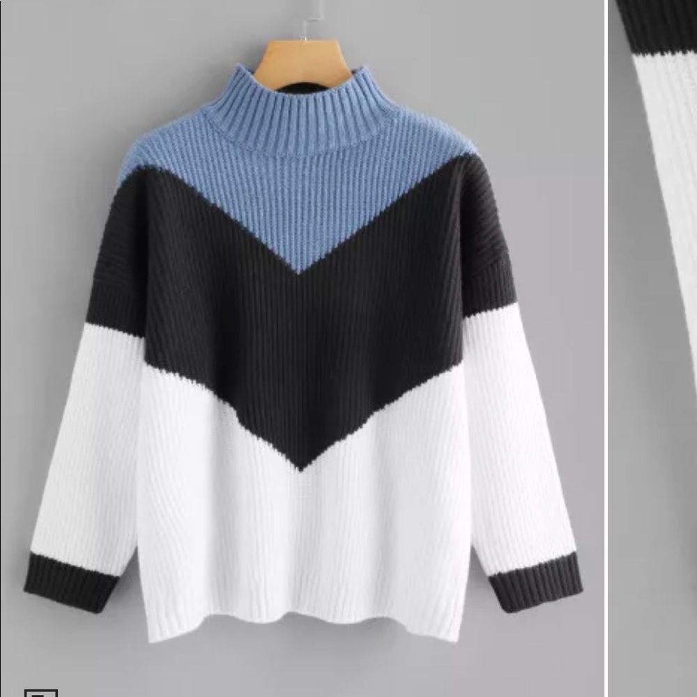 blue white and black sweater